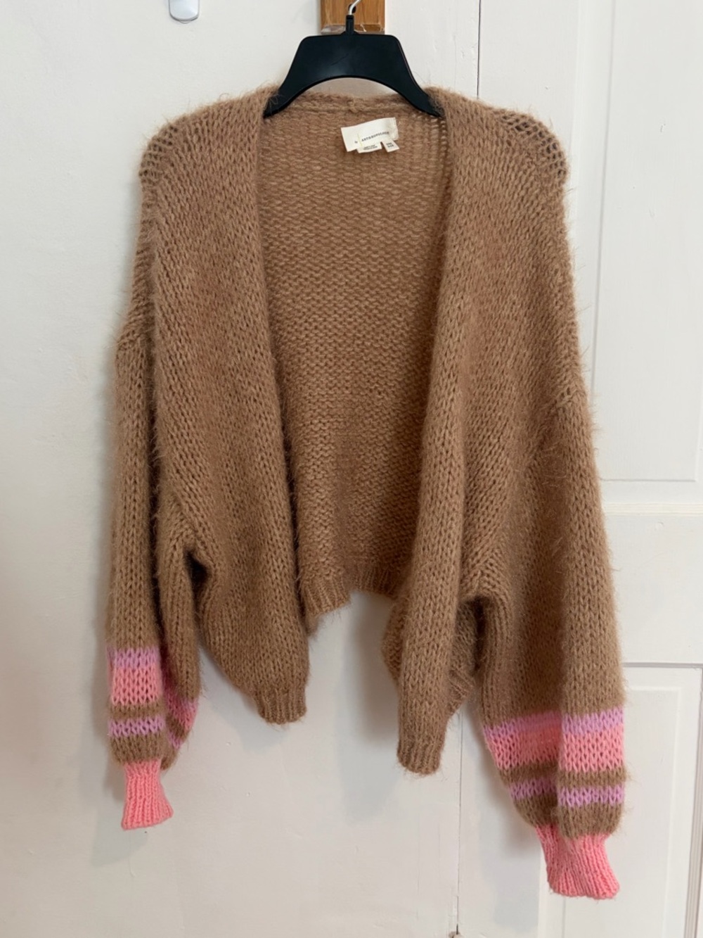 Anthropologie Fuzzy Camel Open-Front Knit Cardigan - Picture 3 of 8